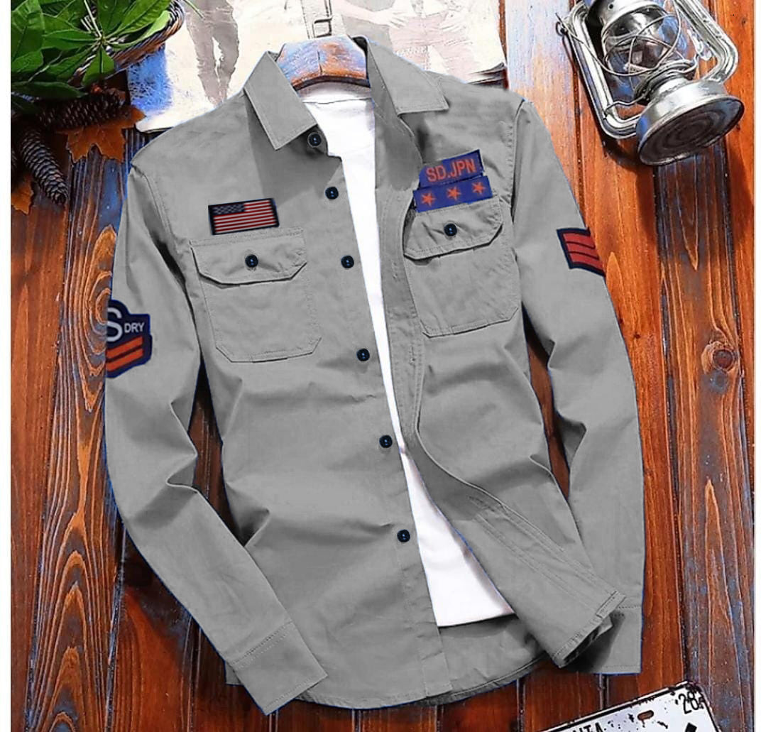 Men Slim Fit Solid Casual Shirt (Grey) Zabolo