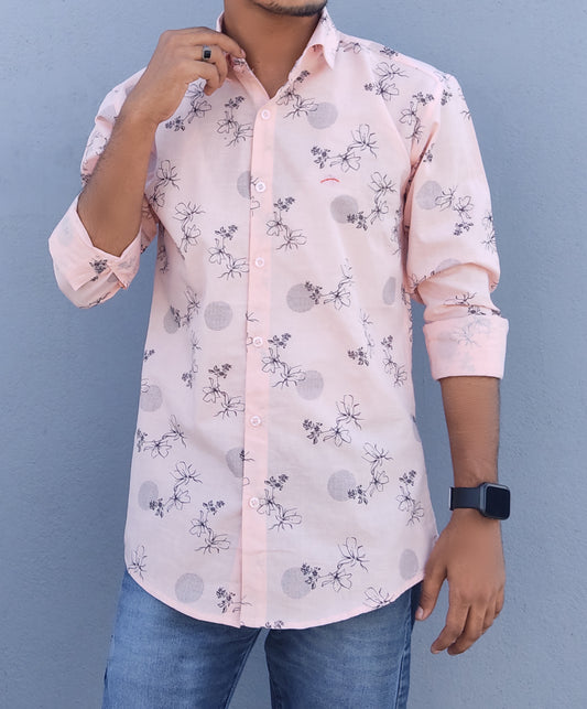 Men Slim Fit Printed Spread Collar Casual Shirt (Color Pink )