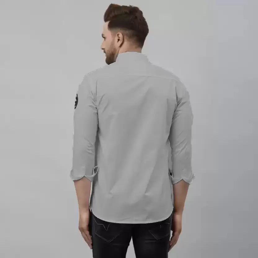 Men Slim Fit Solid Casual Shirt (Grey) Zabolo