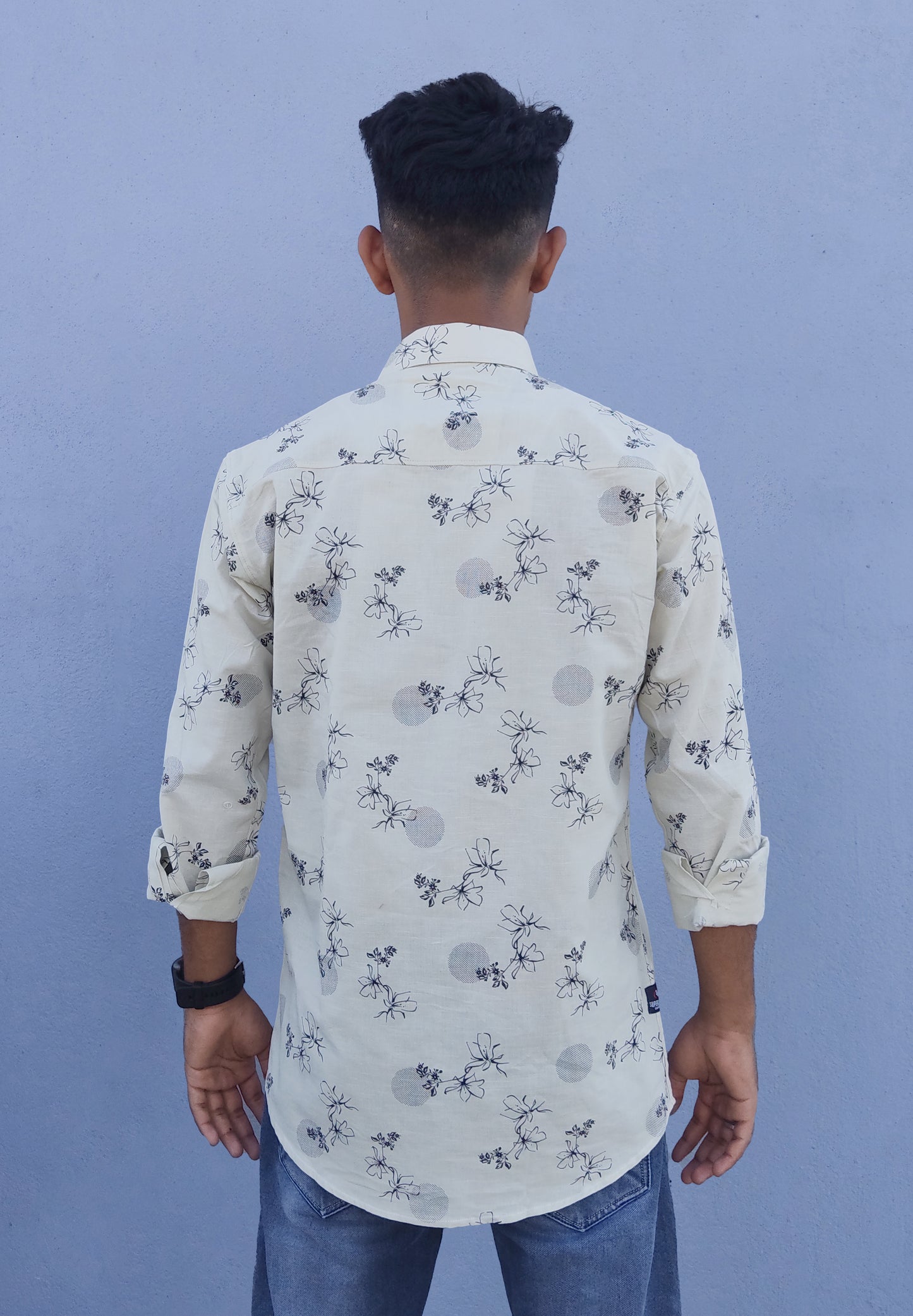 Men Slim Fit Printed Spread Collar Casual Shirt ( Color Cream ) Zabolo