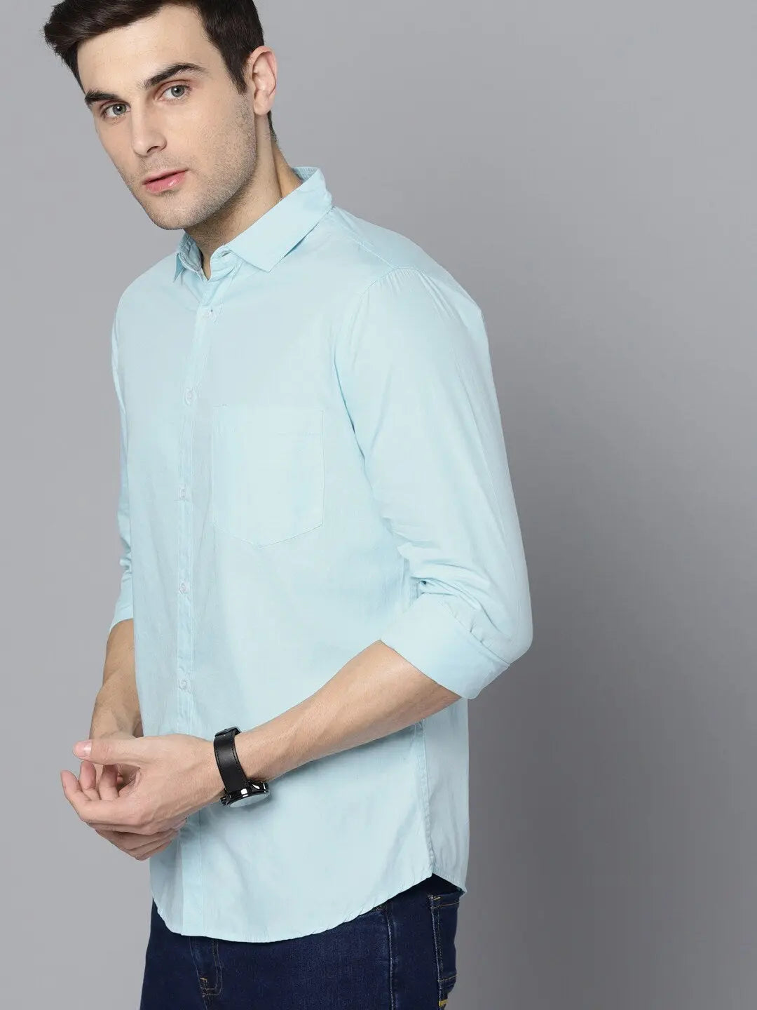 OLMA Men Regular Fit Solid Spread Collar Formal Shirt (Full Sleeve, Light Blue) Zabolo