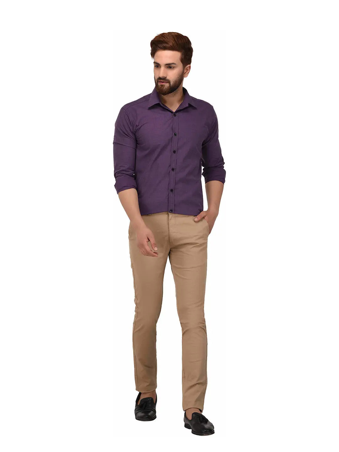 OLMA Men Slim Fit Solid Spread Collar Formal Shirt (Full Sleeve, Purple) Zabolo