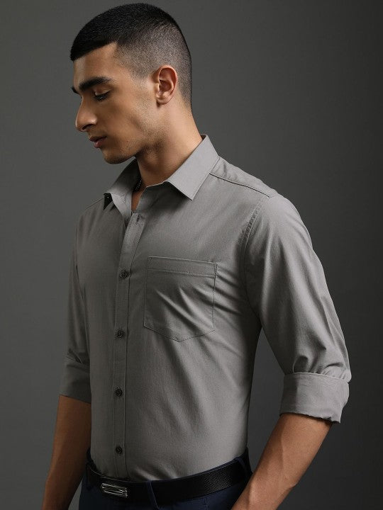 Men Spread Grey Collar Solid Cotton Slim Fit Formal Shirt Zabolo
