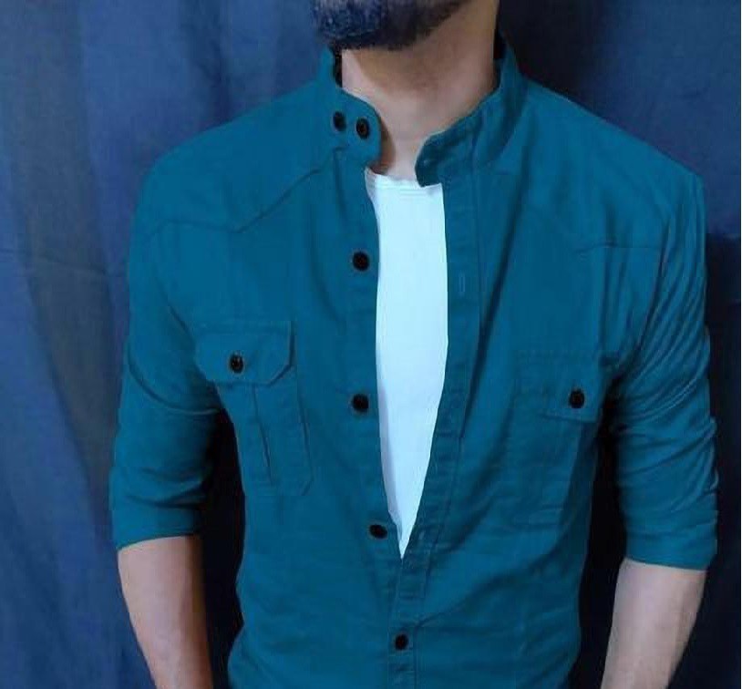 Men Regular Fit Solid Casual Shirt (Blue) Zabolo