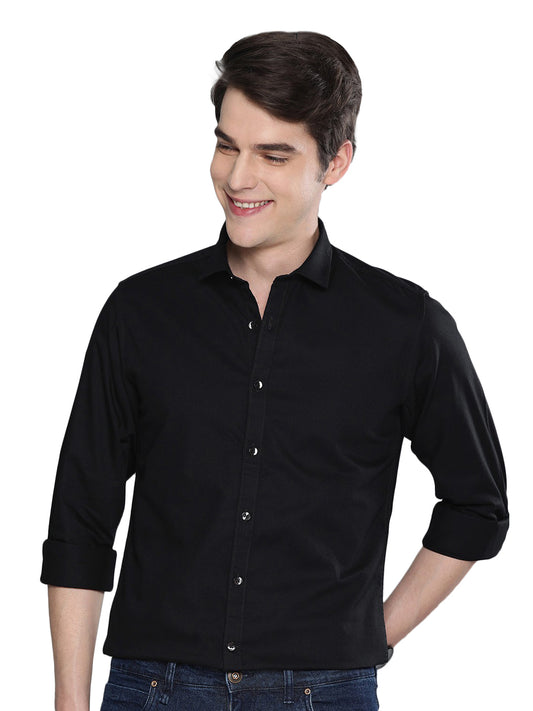 Zabolo Men Regular Fit Solid Spread Collar Formal Shirt (Full Sleeve, Black)