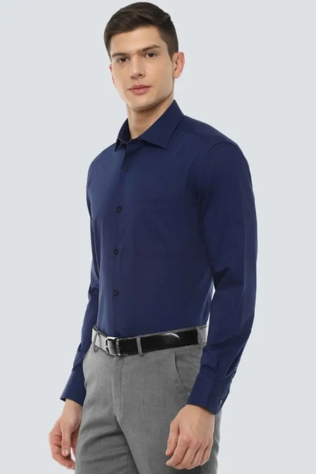 OLMA Men Regular Fit Solid Spread Collar Formal Shirt (Full Sleeve, Dark Blue)