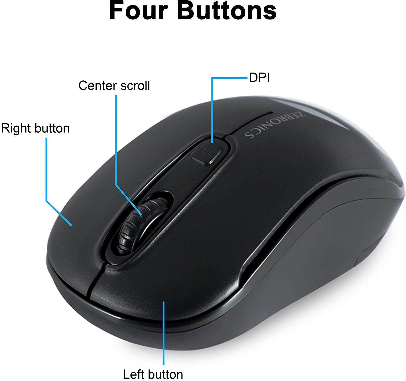 ZEBRONICS Zeb-Dash Wireless Optical Mouse (USB 2.0, Black) Zebronics
