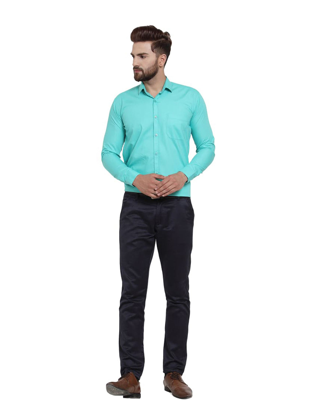 OLMA Men Regular, Slim Fit Solid Spread Collar Casual Shirt (Full Sleeve, Light Green)