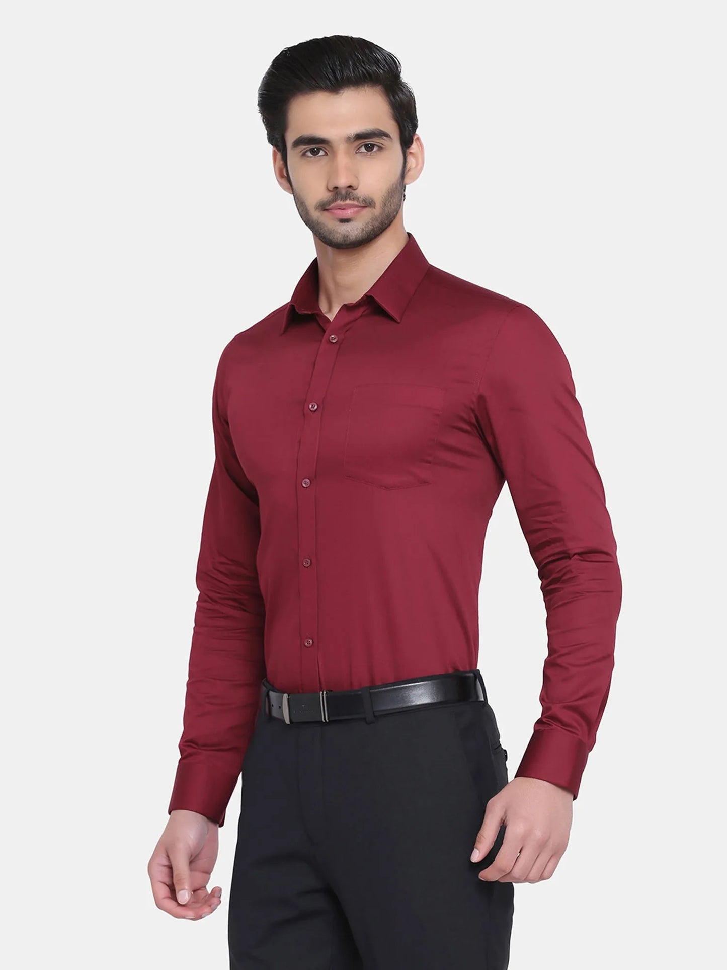 OLMA Men Regular Fit Solid Spread Collar Formal Shirt (Full Sleeve, Maroon)