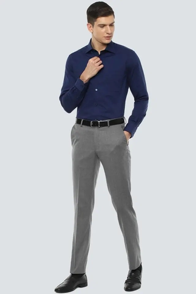OLMA Men Regular Fit Solid Spread Collar Formal Shirt (Full Sleeve, Dark Blue)