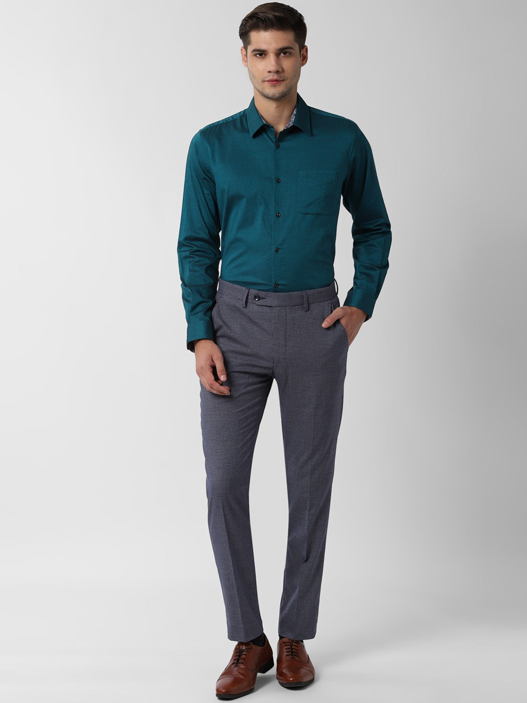 OLMA Men Slim Fit Solid Spread Collar Formal Shirt (Full Sleeve, Dark Green) Zabolo