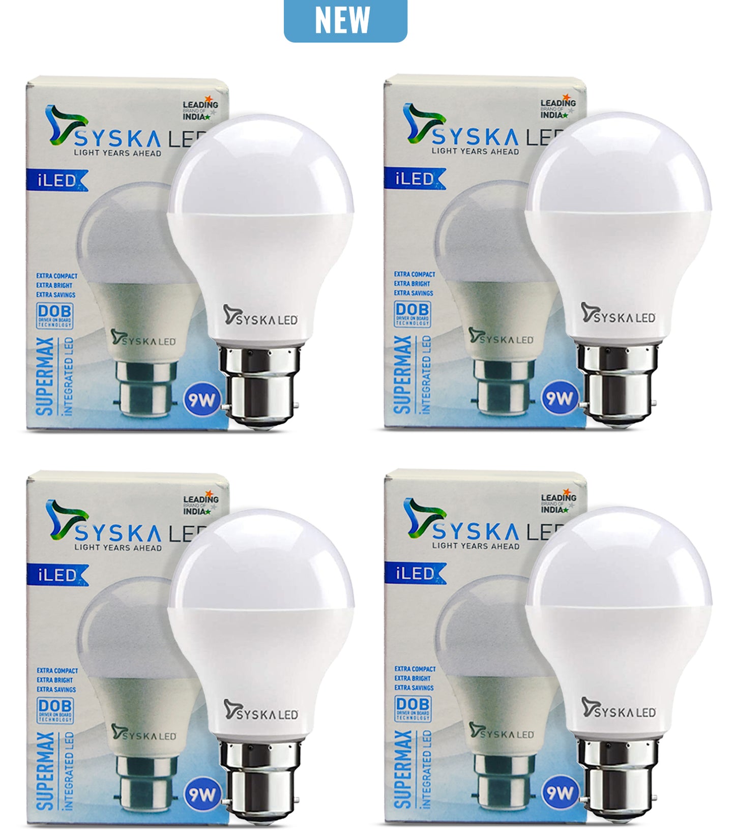 Syska Super Max B22 9 W iLED Bulb SSK-PAG-9W-iLED CW - 6500K Pack of 4 Zabolo