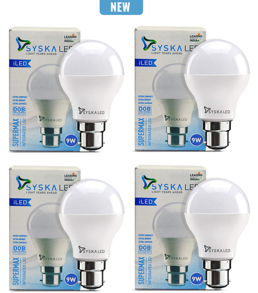 Syska Super Max B22 9 W iLED Bulb SSK-PAG-9W-iLED CW - 6500K Pack of 4 Zabolo