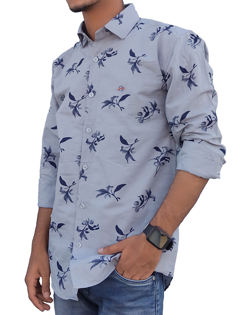 Men Slim Fit Printed Spread Collar Casual Shirt Zabolo