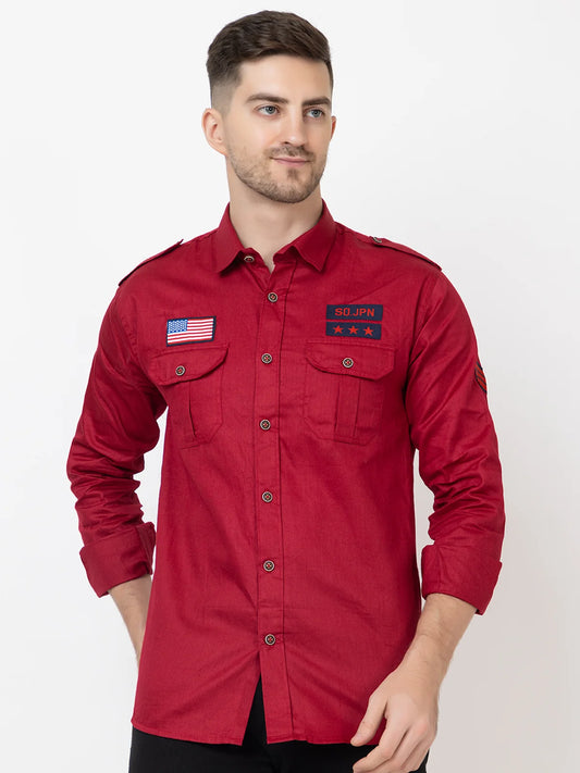 Men Slim Fit Solid Casual Shirt (Maroon) Zabolo