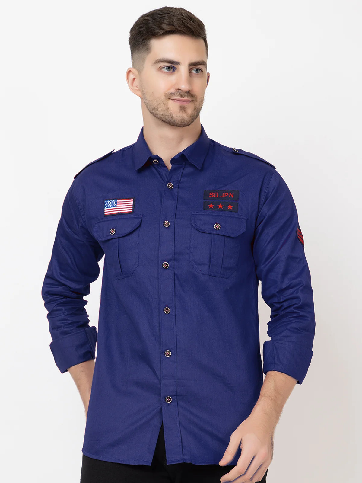 Men Slim Fit Solid Casual Shirt (Blue) Zabolo