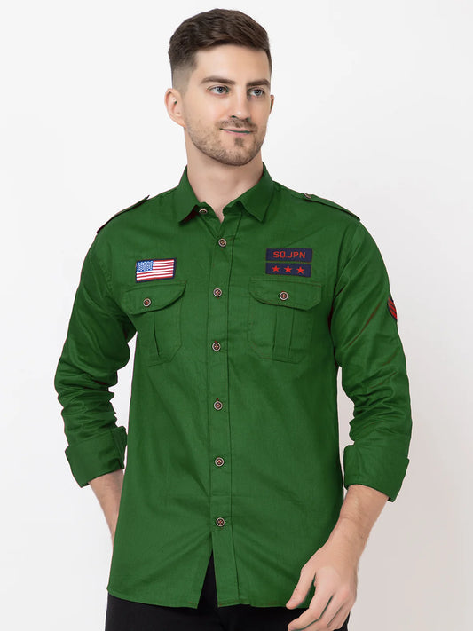 Men Slim Fit Solid Casual Shirt (Green) Zabolo