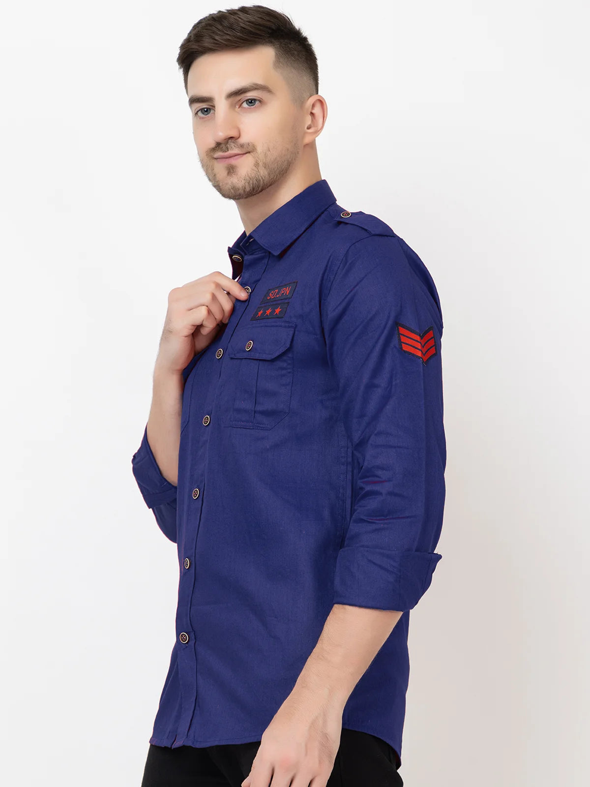 Men Slim Fit Solid Casual Shirt (Blue) Zabolo