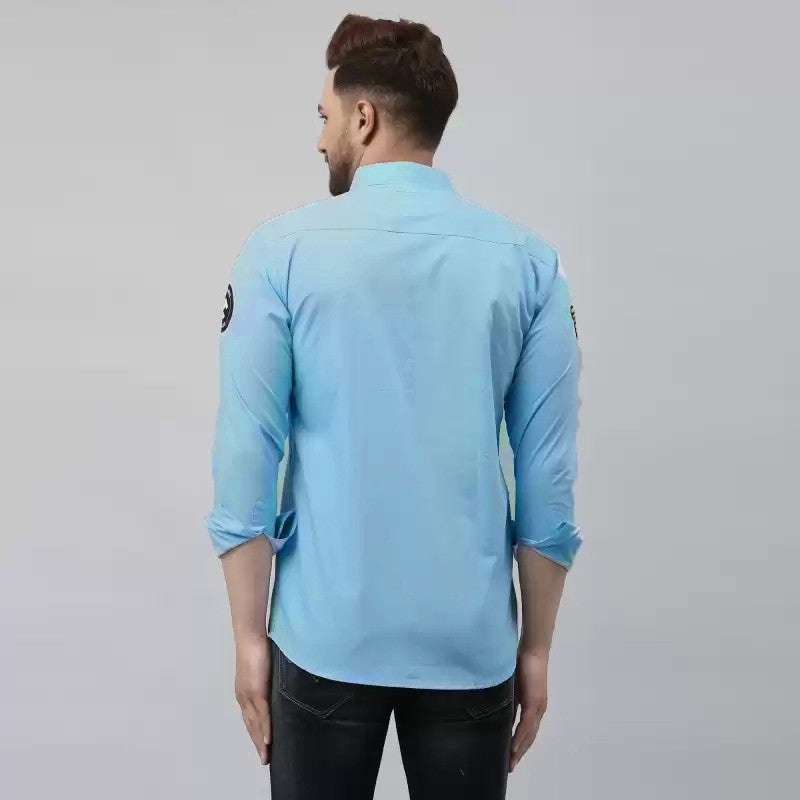 Men Slim Fit Solid Casual Shirt (Light Blue) Zabolo