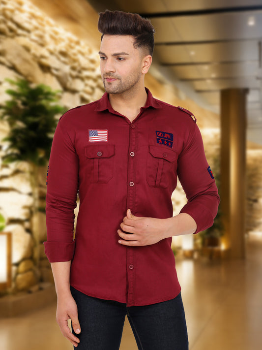 Men's Stylish Cotton Casual Shirt | Affordable and Trendy Fashion ( Maroon ) Zabolo