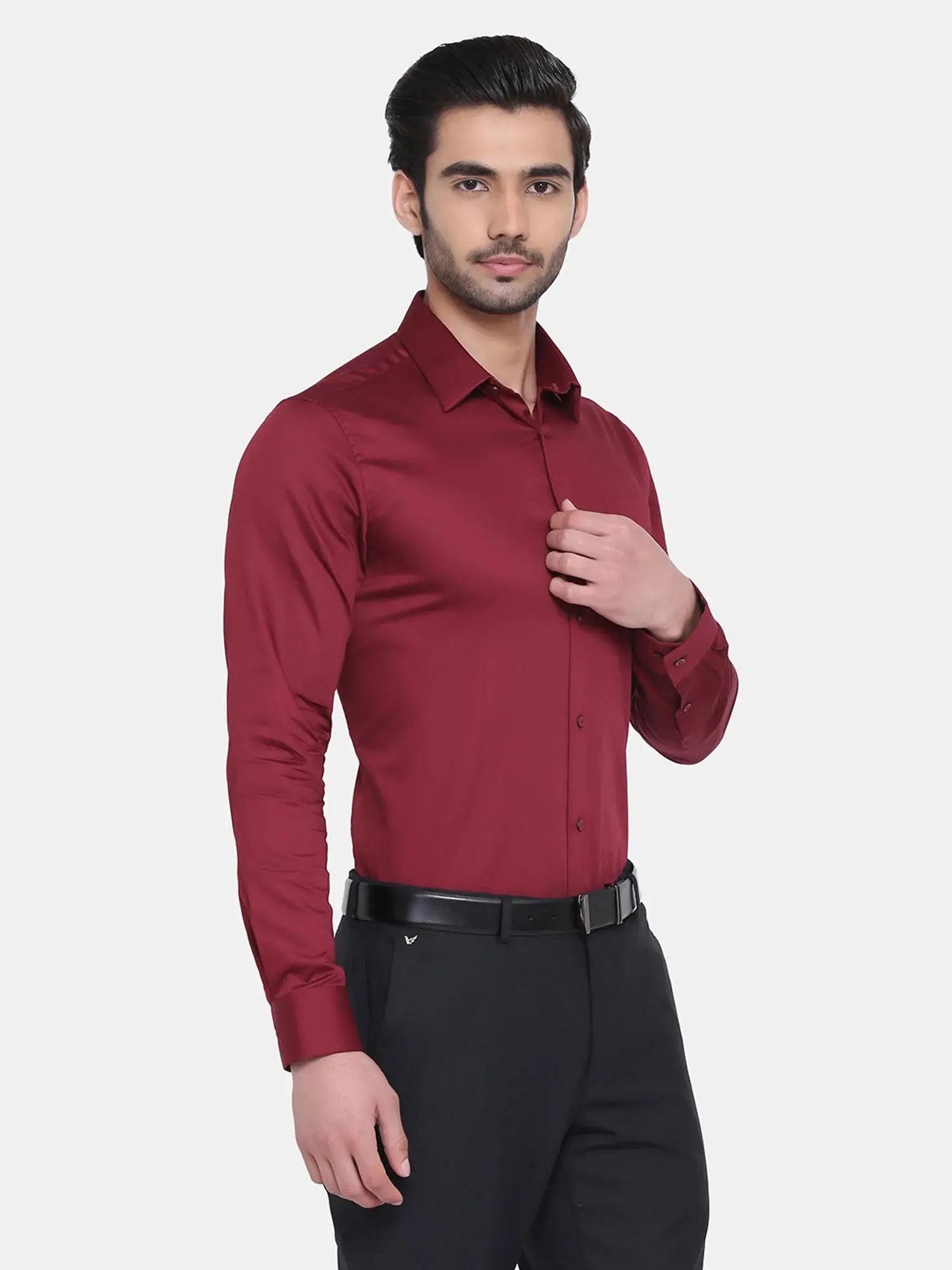 OLMA Men Regular Fit Solid Spread Collar Formal Shirt (Full Sleeve, Maroon) Zabolo