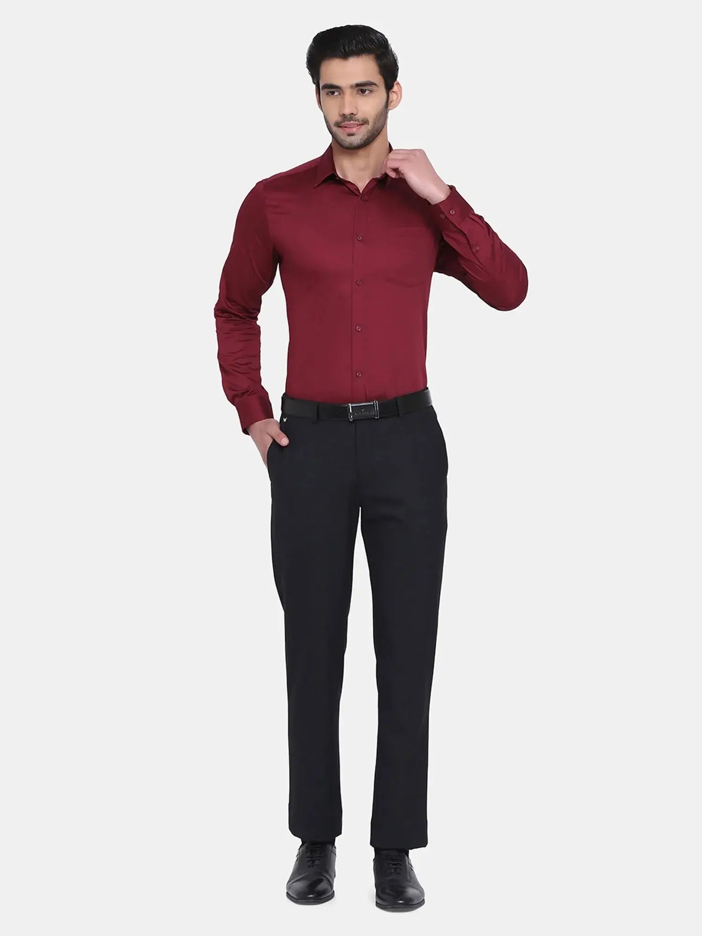 OLMA Men Regular Fit Solid Spread Collar Formal Shirt (Full Sleeve, Maroon) Zabolo