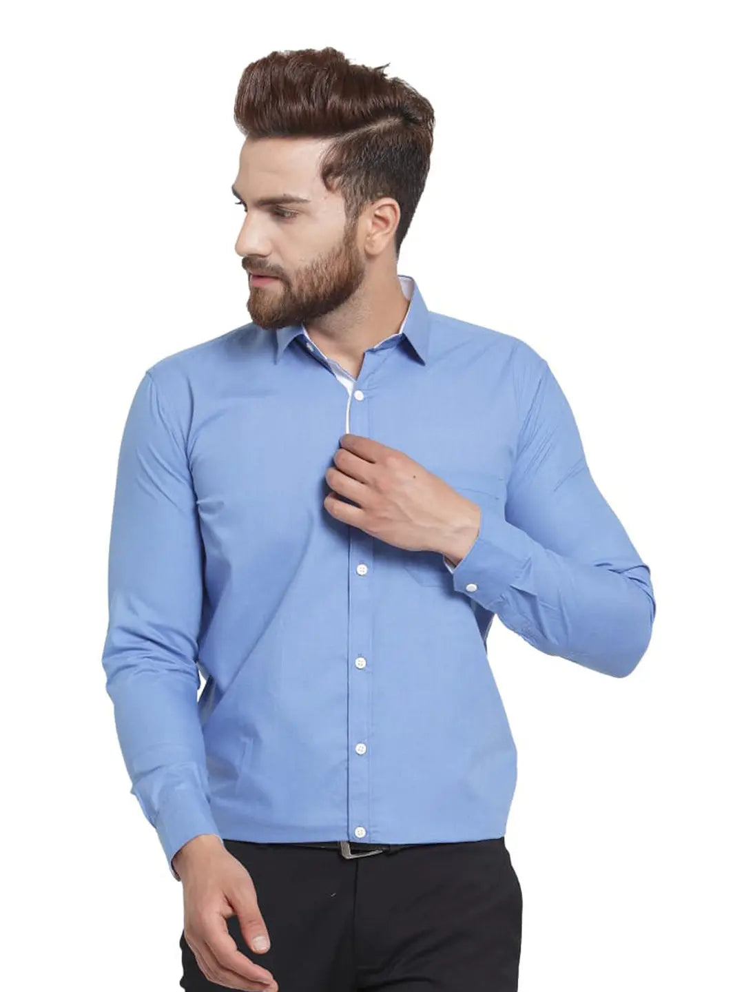 OLMA Men Regular, Slim Fit Solid Slim Collar Casual Shirt (Full Sleeve, Blue) Zabolo