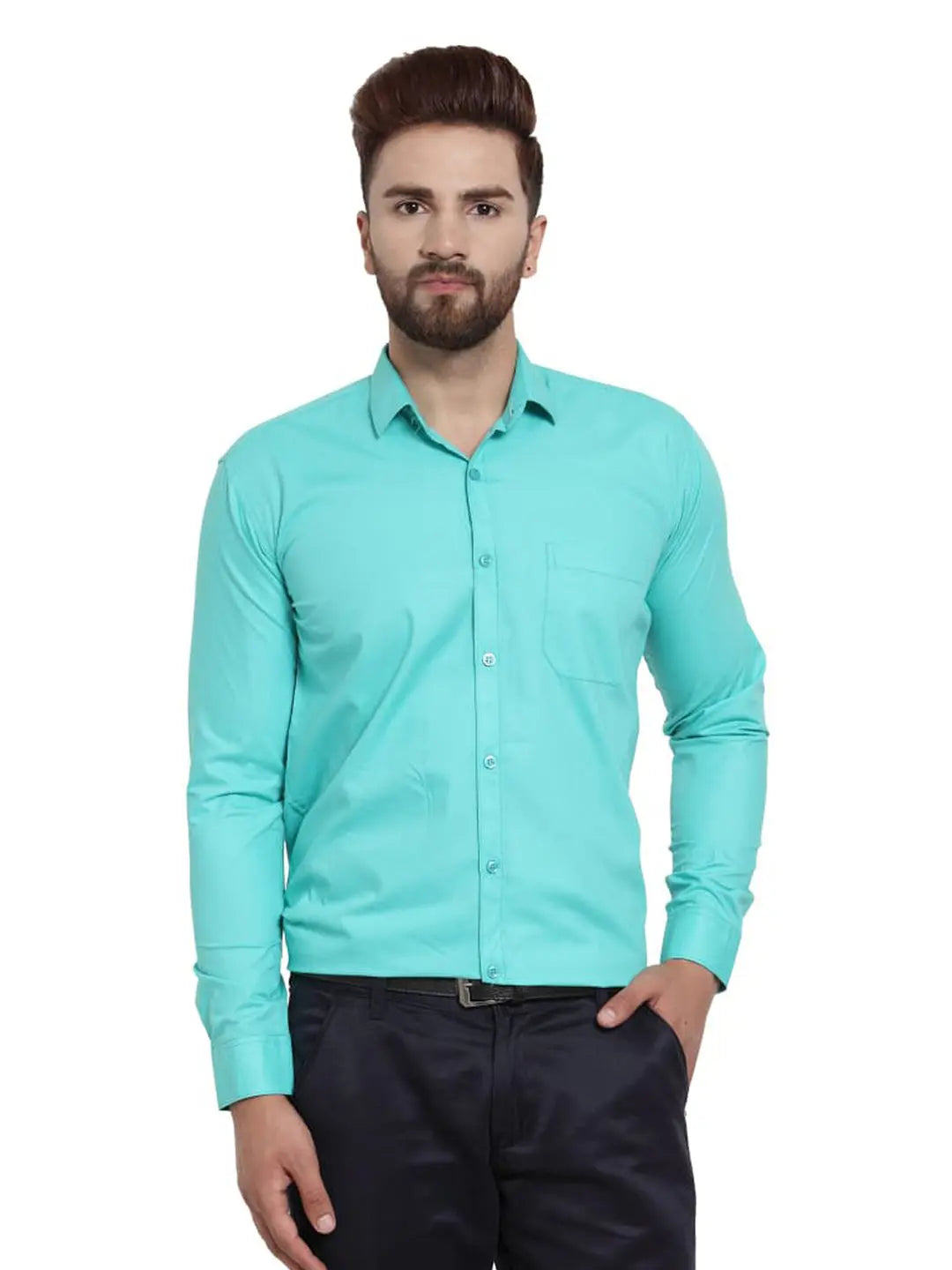 OLMA Men Regular, Slim Fit Solid Spread Collar Casual Shirt (Full Sleeve, Light Green) Zabolo