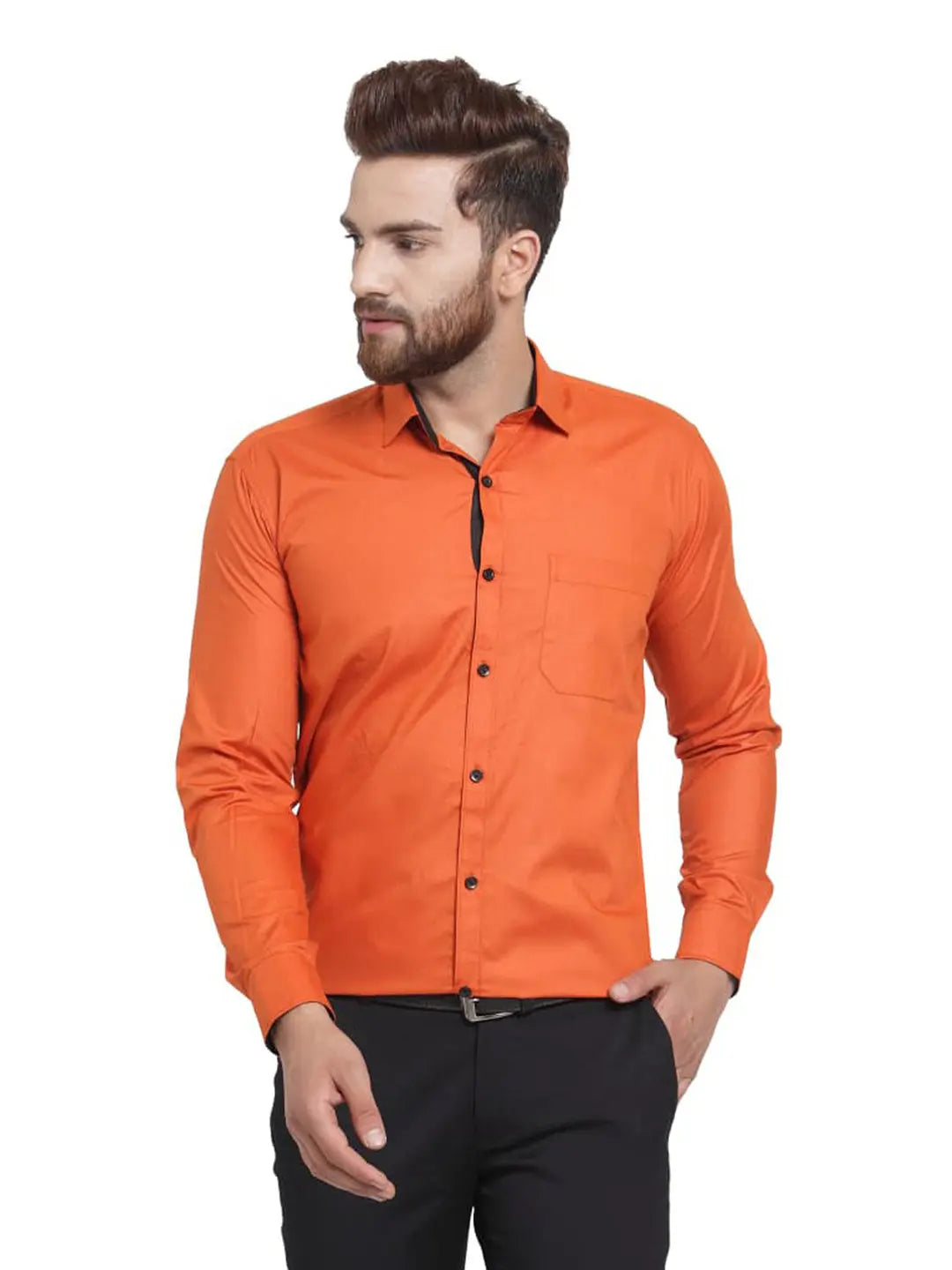 OLMA Men Regular, Slim Fit Solid Spread Collar Casual Shirt (Full Sleeve, Orange) Zabolo