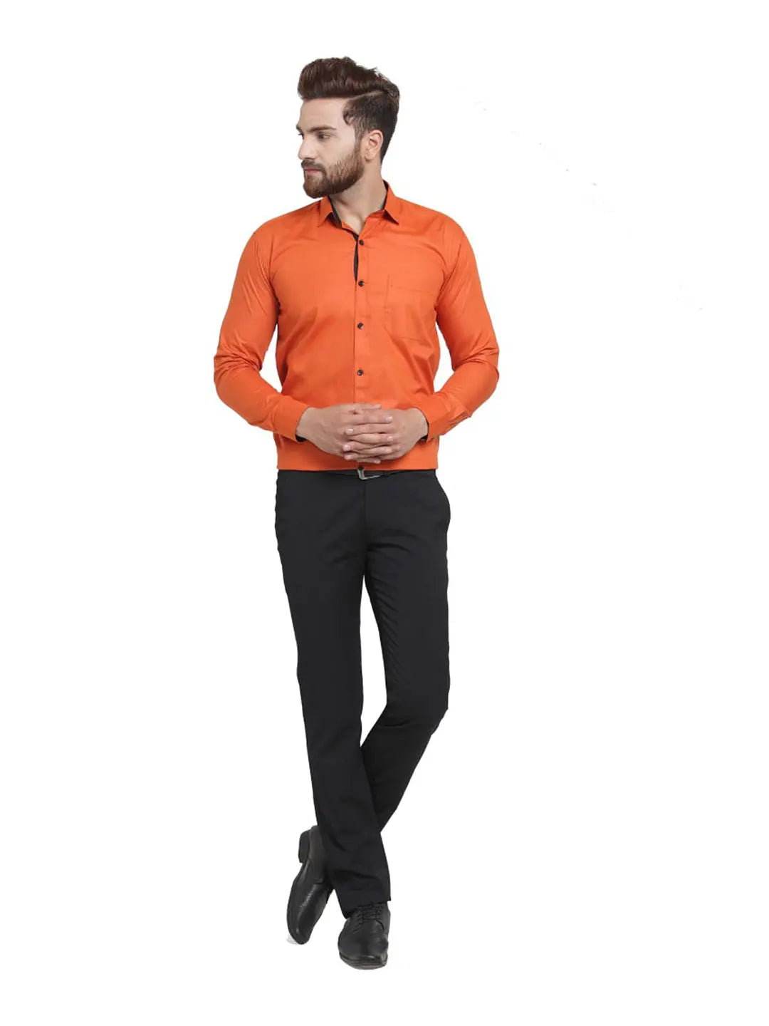 OLMA Men Regular, Slim Fit Solid Spread Collar Casual Shirt (Full Sleeve, Orange) Zabolo