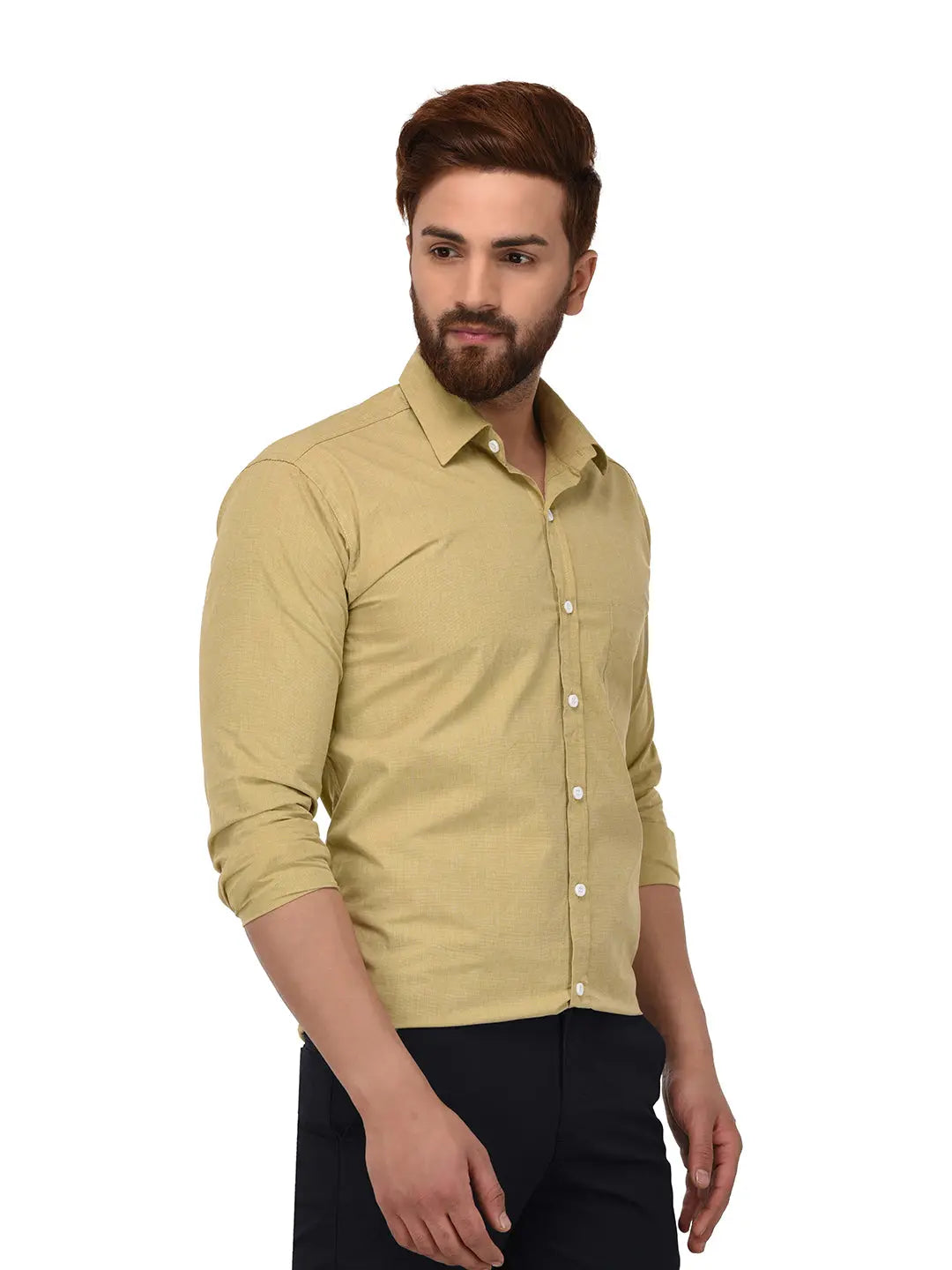 OLMA Men Slim Fit Solid Spread Collar Formal Shirt (Full Sleeve, Khaki) Zabolo