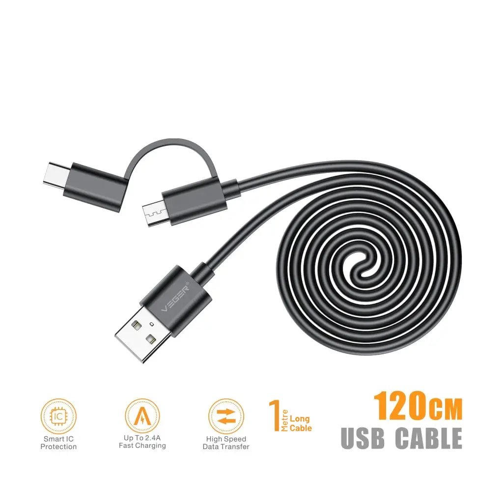Zabolo 2 in 1 Fast Charging & Sync Portable USB Data Cable 2.4 A, 1.2 Meter (USB Type C & Micro USB Cable) Zabolo