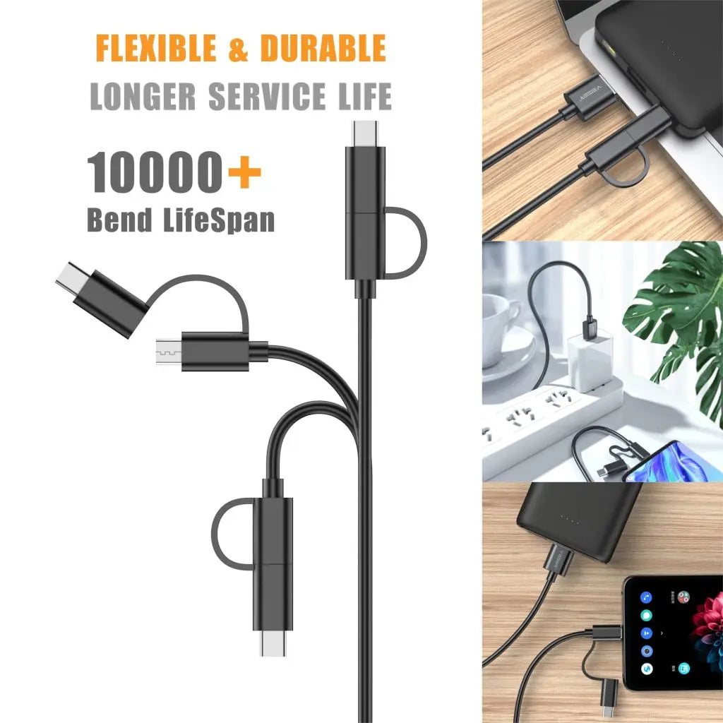 Zabolo 2 in 1 Fast Charging & Sync Portable USB Data Cable 2.4 A, 1.2 Meter (USB Type C & Micro USB Cable) Zabolo
