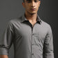 Men Spread Grey Collar Solid Cotton Slim Fit Formal Shirt Zabolo