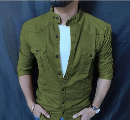 Men Regular Fit Solid Casual Shirt (Green) Zabolo