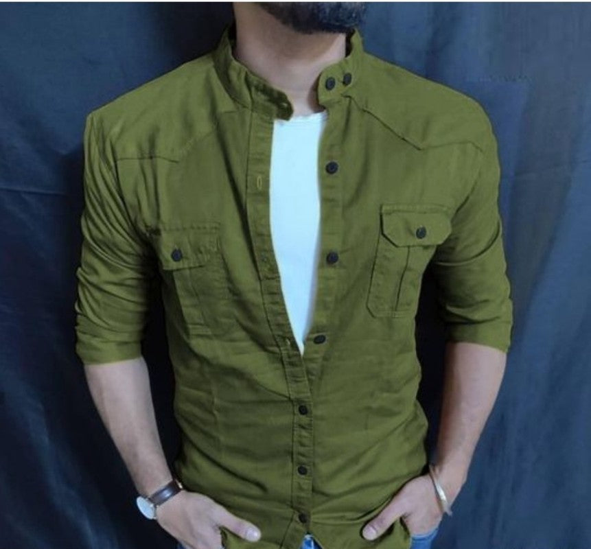 Men Regular Fit Solid Casual Shirt (Green) Zabolo