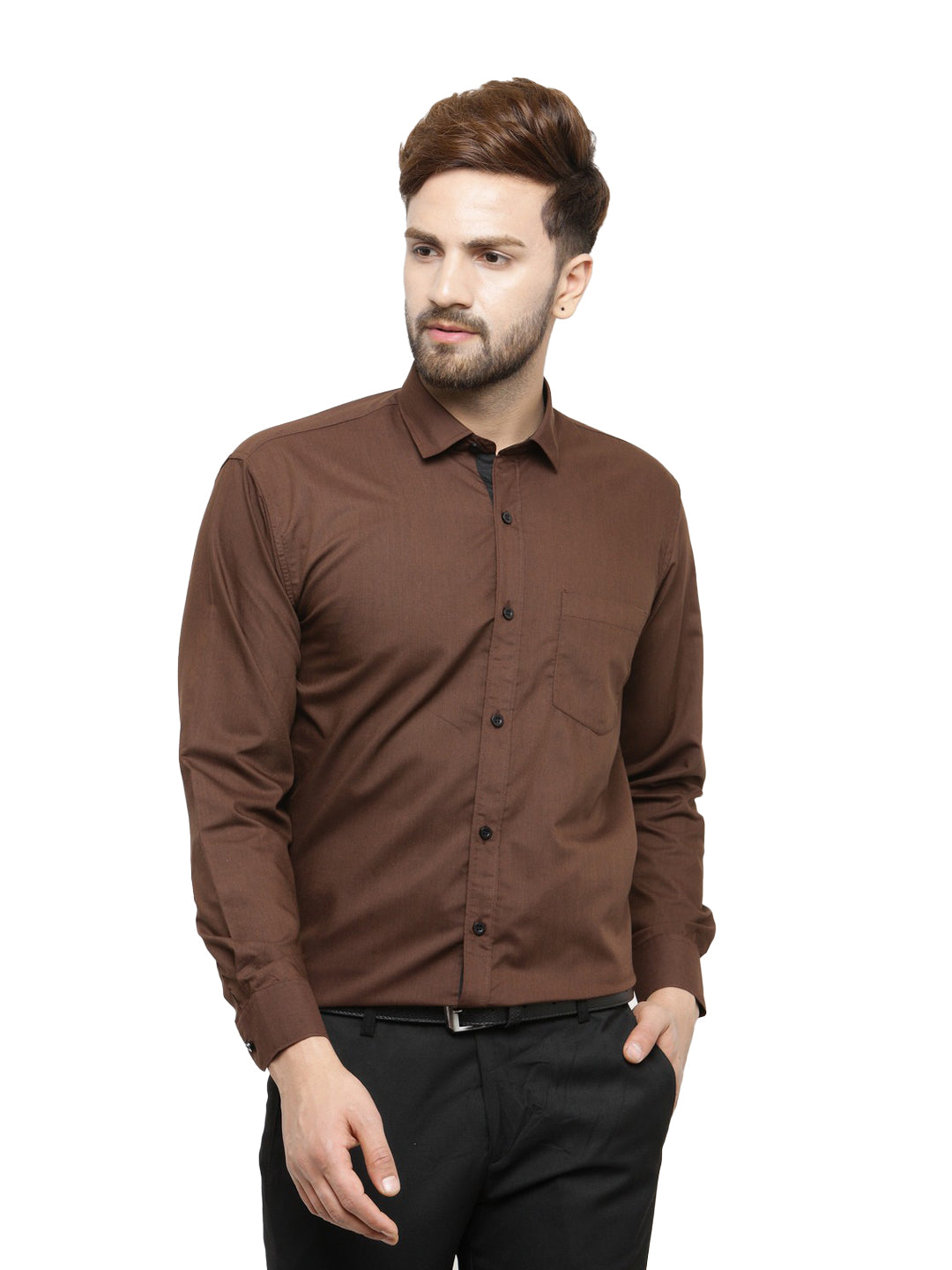 OLMA Men Slim Fit Solid Spread Collar Formal Shirt (Full Sleeve, Brown) Zabolo