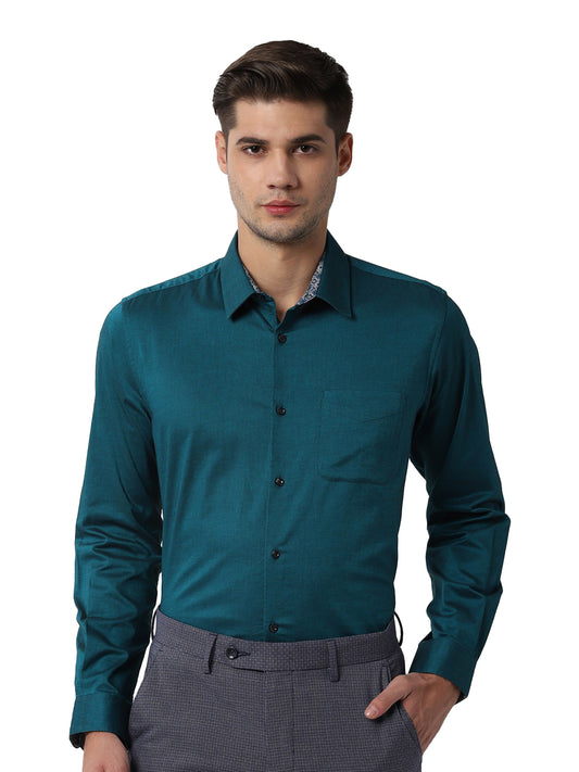 OLMA Men Slim Fit Solid Spread Collar Formal Shirt (Full Sleeve, Dark Green) Zabolo