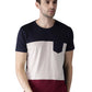 Blue white red pocket H Sleeves T-Shirt Striped Men Round Neck Red, White, Blue T-Shirt Zabolo