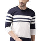 Round Neck Full Sleeves Cotton T-Shirt Striped Men Round Neck White, Blue T-Shirt Zabolo