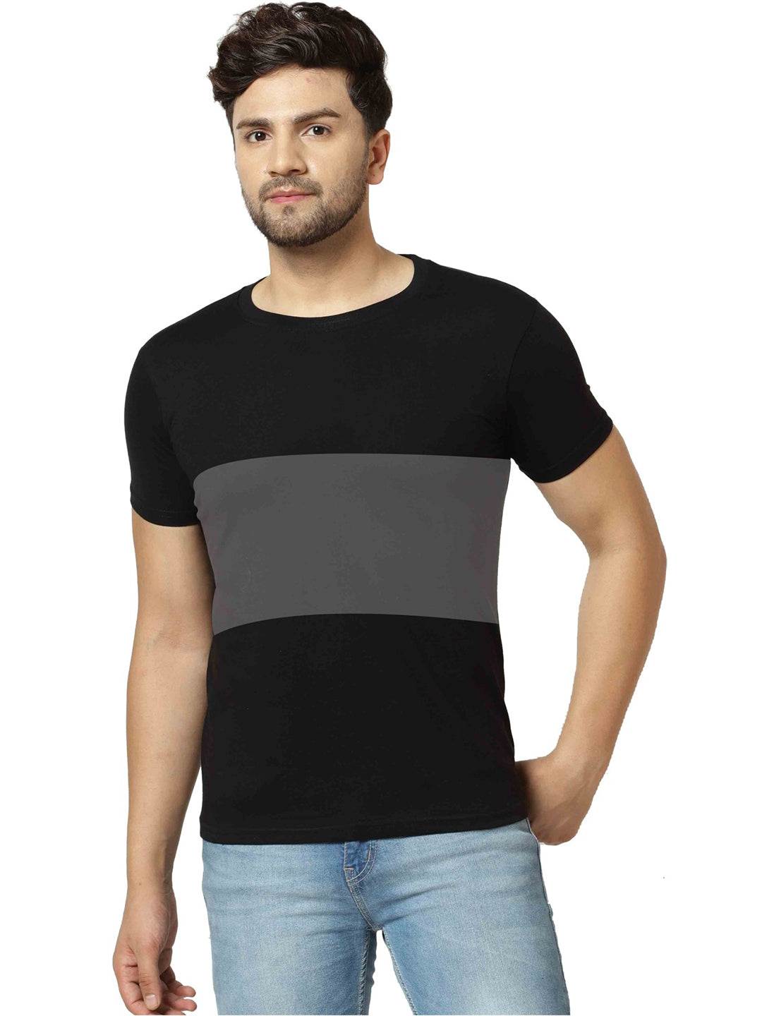 Block & Grey Men Round Neck T-Shirt Zabolo