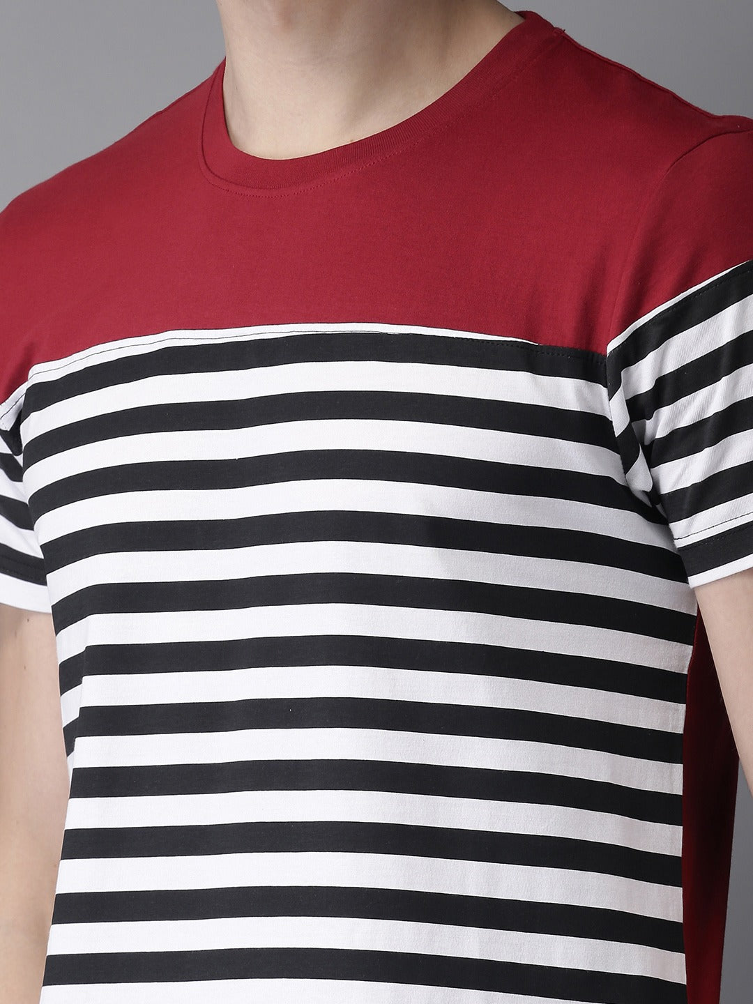 Red black White H Sleeves T-Shirt Striped Men Round Neck Red, White, Black T-Shirt Zabolo