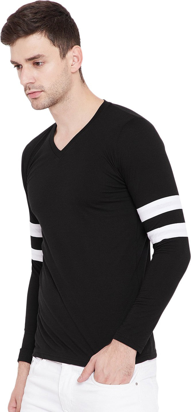 Black & White Solid Men V Neck T-Shirt Zabolo