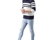 Round Neck Full Sleeves Cotton T-Shirt Striped Men Round Neck White, Blue T-Shirt Zabolo