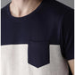 Blue white red pocket H Sleeves T-Shirt Striped Men Round Neck Red, White, Blue T-Shirt Zabolo