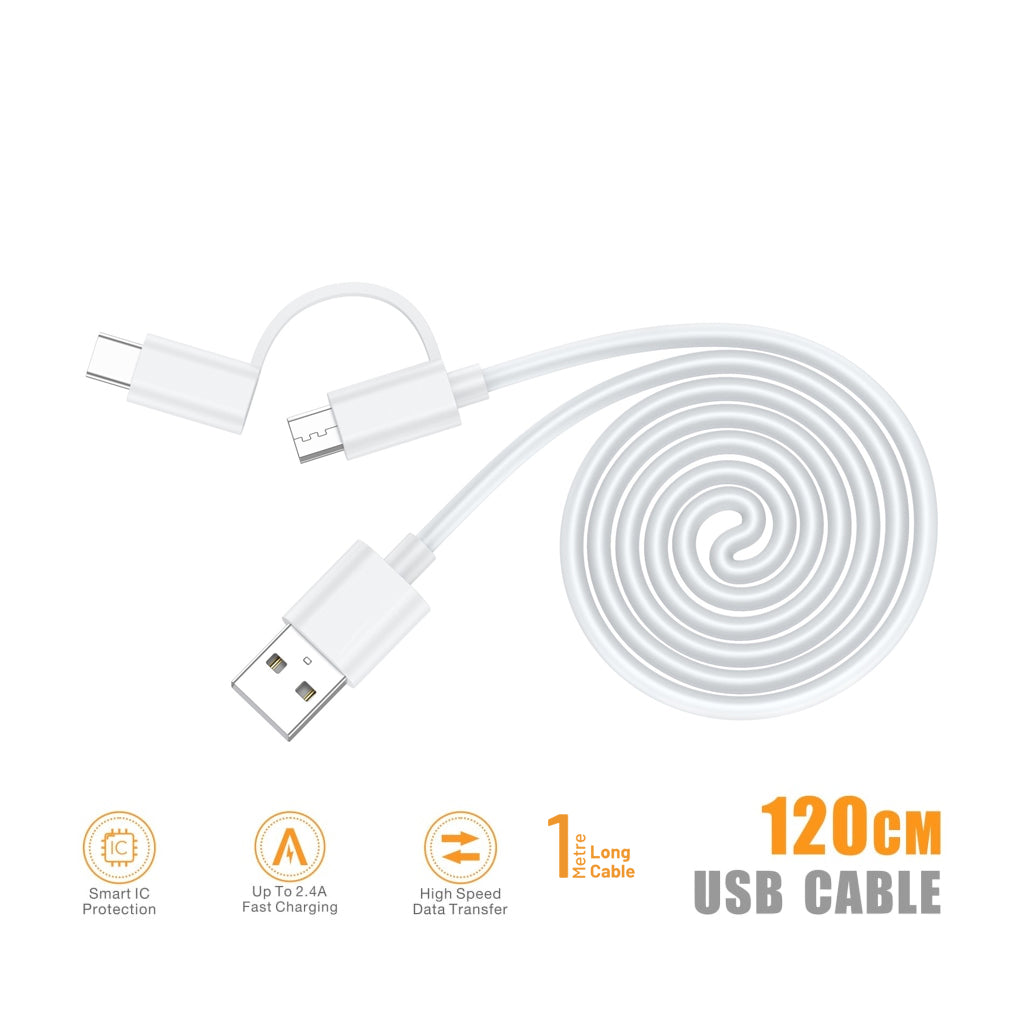 Zabolo 2 in 1 Fast Charging & Sync Portable USB Data Cable 2.4 A, 1.2 Meter (USB Type C & Micro USB Cable) Zabolo