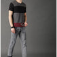 Grey Black Read H Sleeves T-Shirt Color Block Men Round Neck Multicolor T-Shirt Zabolo