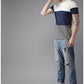 Light Gray Blue Grey Printed 3 Pannel H Sleeves T-Shirt Color Block Men Round Neck Blue, Grey T-Shirt Zabolo