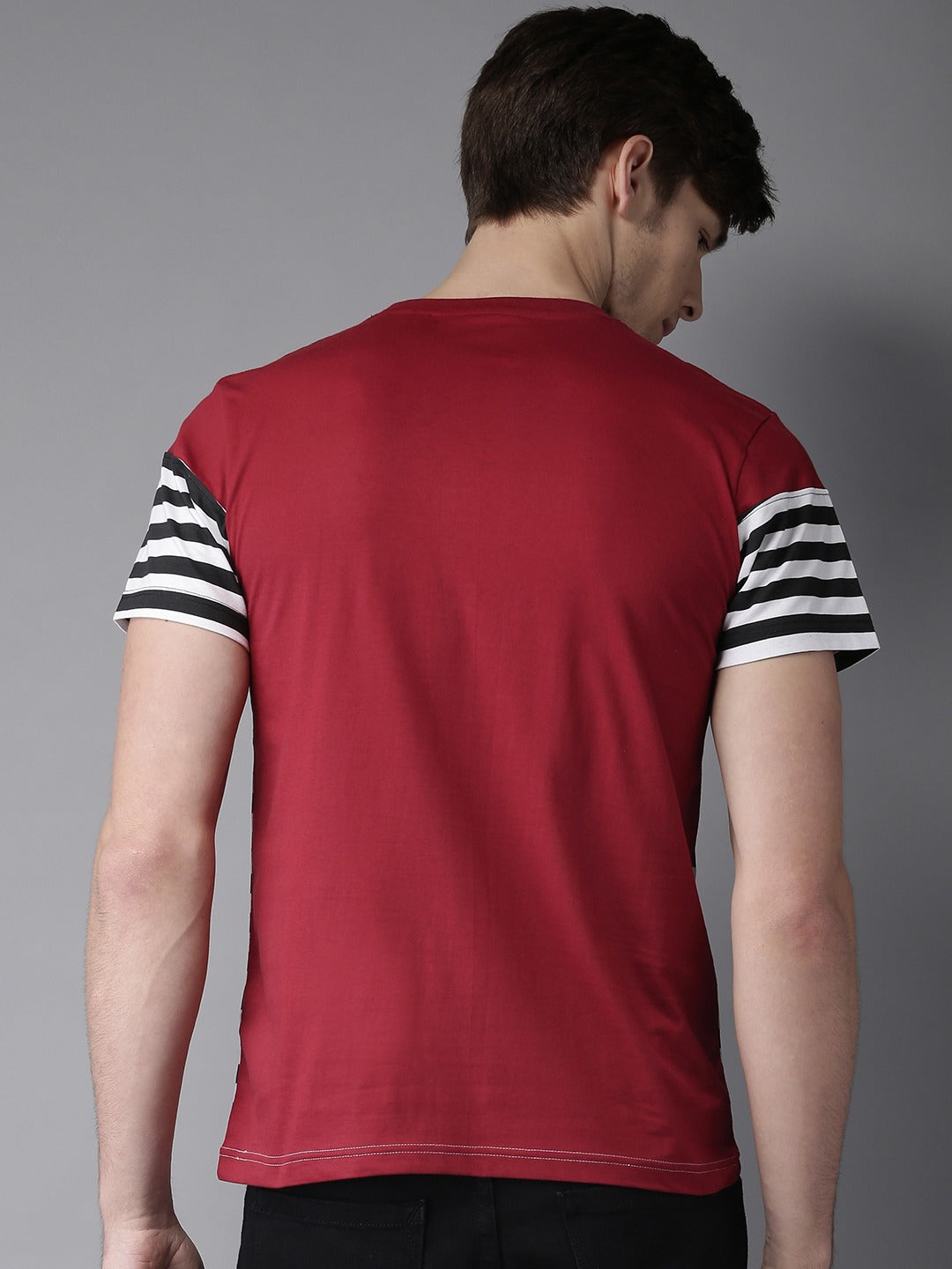 Red black White H Sleeves T-Shirt Striped Men Round Neck Red, White, Black T-Shirt Zabolo