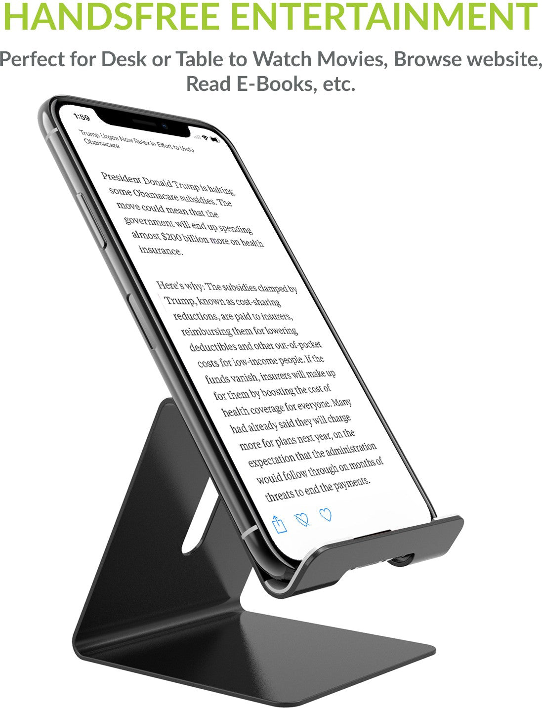 Desktop Mobile Phone Stand/Holder Advanced Aluminum Stand for Office, Home ,Kitchen and Outdoor Smartphone Kindle IPAD and Tablets Mobile Holder